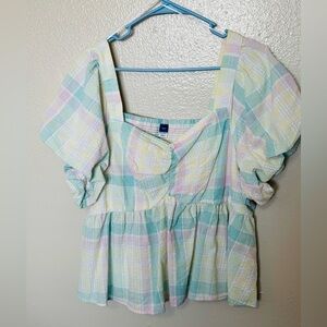 Plaid, Pastel Peplum,  2X
